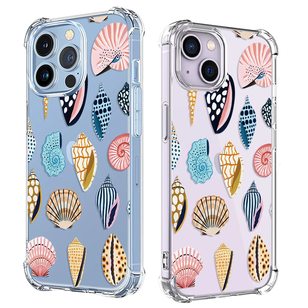 Colourful Shells Conch Phone Case For iPhone 15 14 13 12 11 Pro X XS XR Max 7 8 Plus Mini Shockproof Soft Clear TPU Back Cover image 5