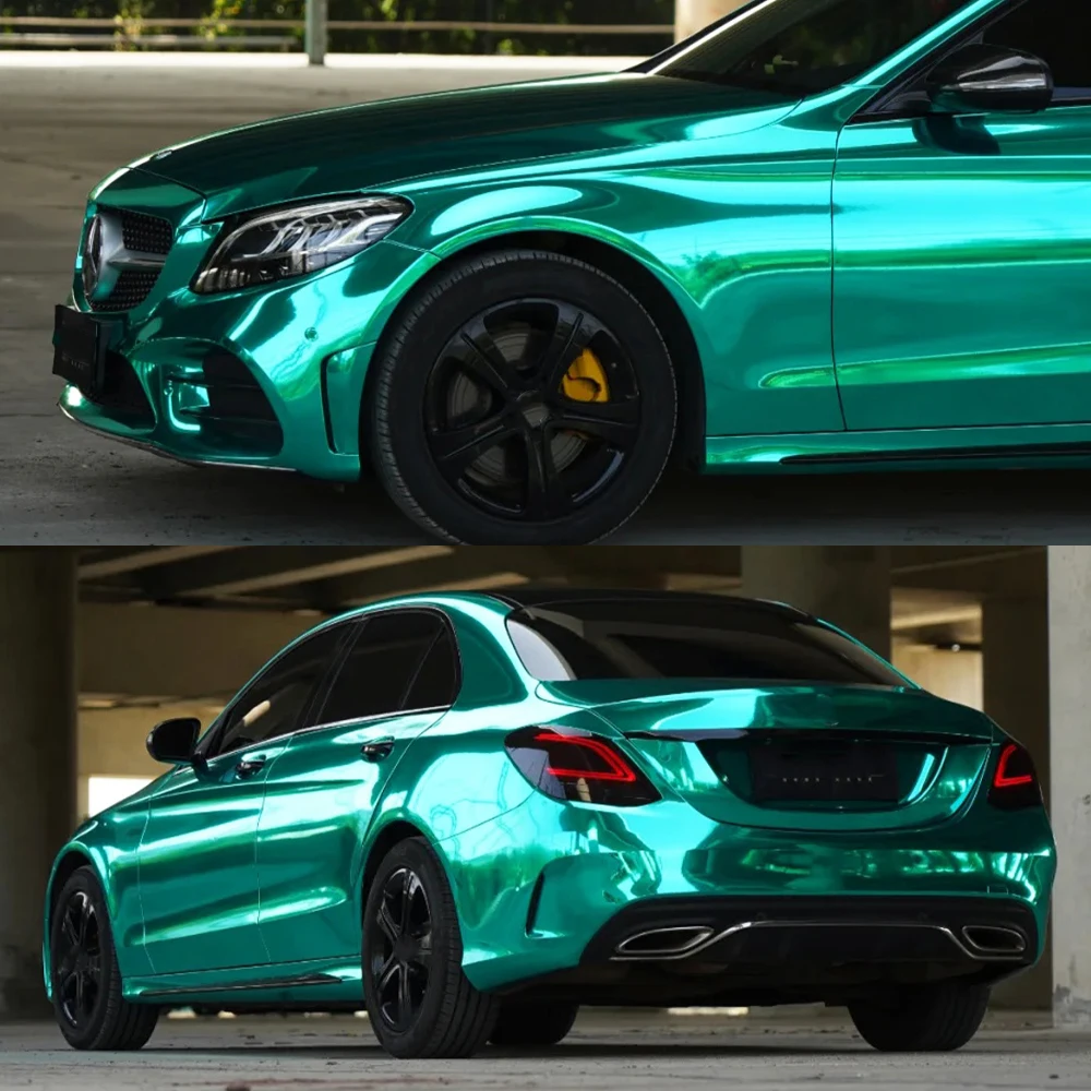 

1.52*18M Lake Blue Chrome Glossy Mirror Green PET Vinyl Wrap Film Color Change Car Wrapping Body Decal Sticker Accessories