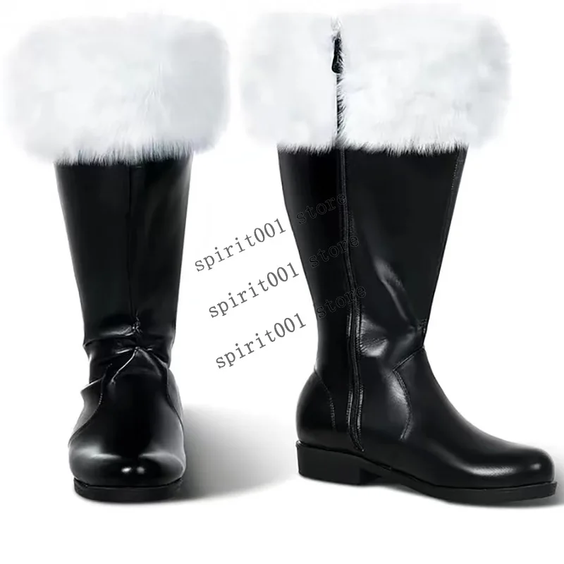 

Women Men Christmas Cosplay Boots Santa Claus Faux Leather Shoes With Fur Men's Winter Boots Stage Performance Shoes