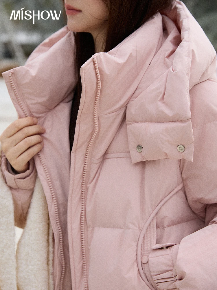 MISHOW Women's Lightweight Padded Jacket 2025 Winter 90%White Duck Down Puffer Jacket Hooded Warm Short Down Jacket MXE51Y0078