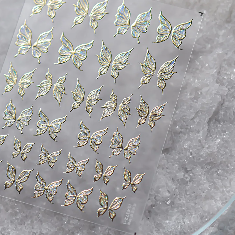 Autocollants d'art d'ongle de série de MSI de papillon de fil d'or, haute qualité, nouveau bronzage, T-4372 de décoration de décalcomanie de manucure de DIY