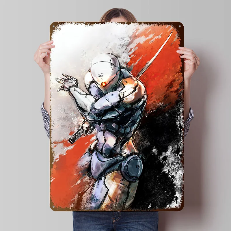 Cyborg Ninja With Sword Digital Art Metal Poster Customized Wall Art Retro Vintage Metal Signs for Man Cave Home Decoration Room