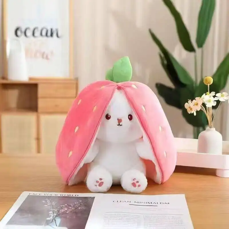 Cute Transformation Rabbit Fruit Plush Toy Rabbit Pillow Carrot Strawberry Rabbit Doll Ragdoll