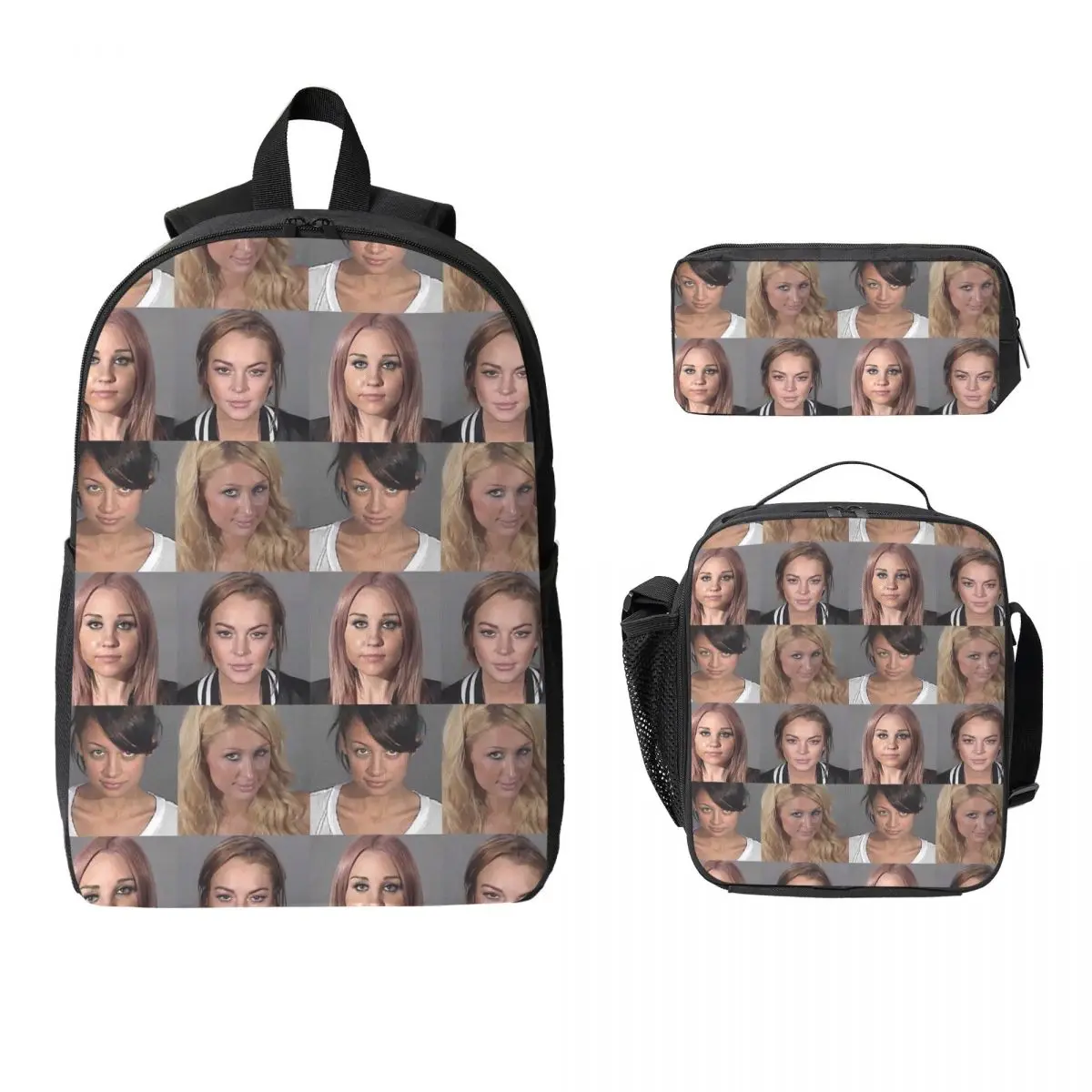 

Iconic Mugshot Backpack Student BookBag School Bag Computer Shoulder Bags 3ps Insulated Lunch Bag Pencil Case
