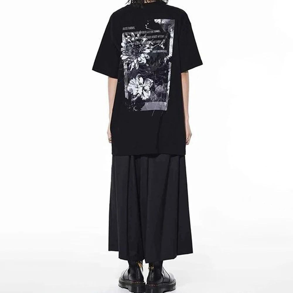 

2024 Spring And Summer New Style Mens Oversized T-Shirt Flower Printed Trendy Street Retro Casual Short Sleeve Cottony Top