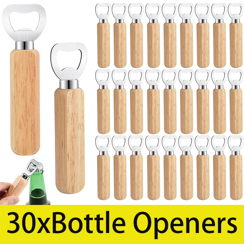 

30Pcs Beer Bottle Opener with Solid Wood Handle Cool Kitchen Gadget