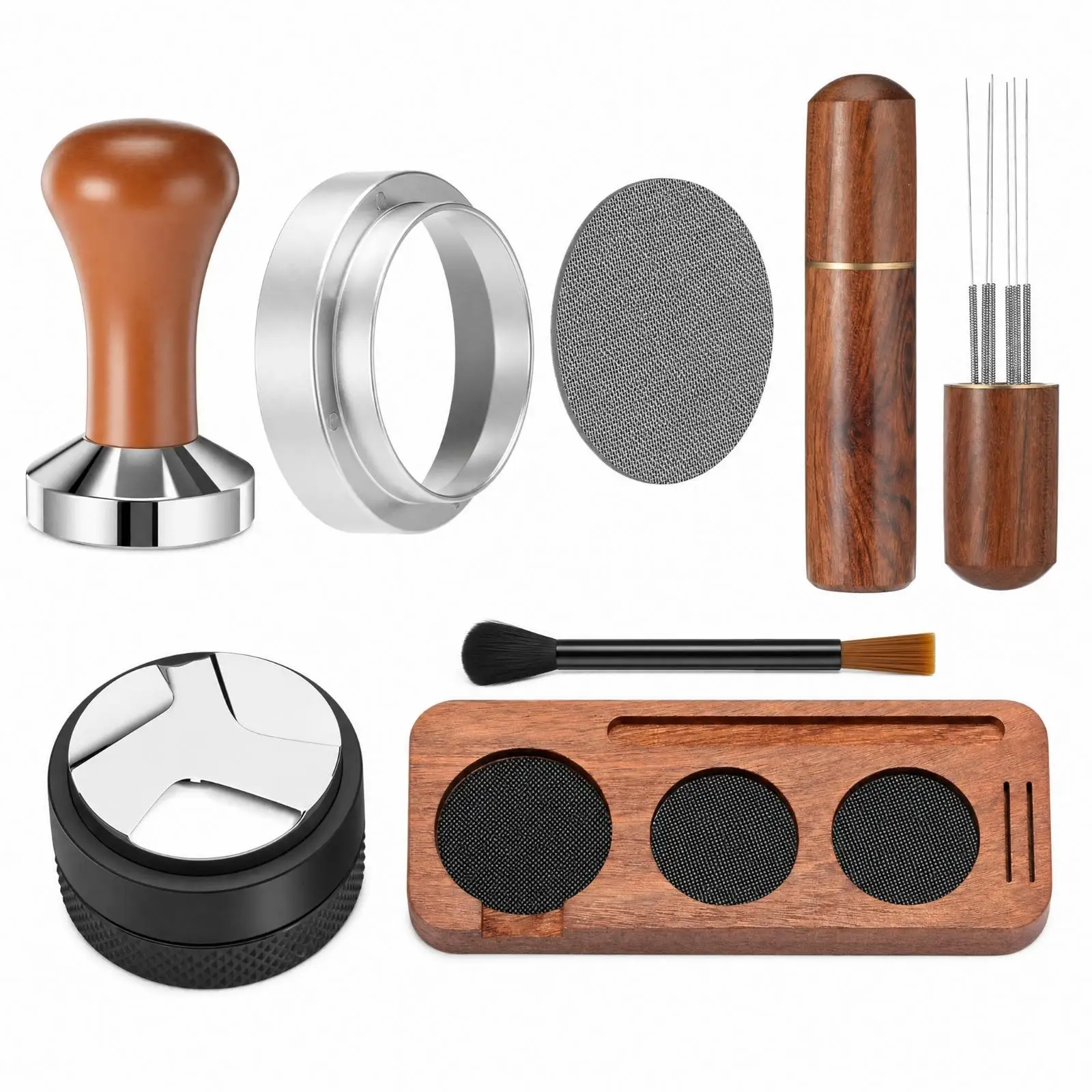 Espresso Accessory Kit with Coffee Distributor Dosing Funnel Collar Puck Screen