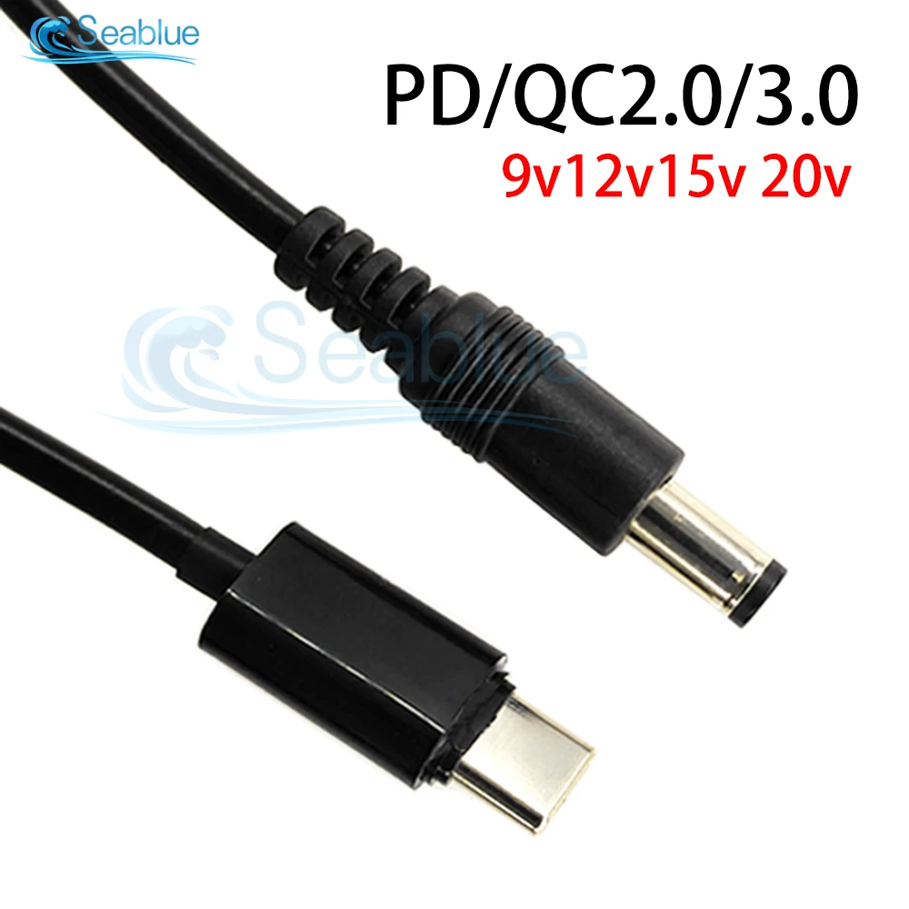 PD/QC2.0/3.0 Decoy Cable TYPE-C to DC 5.5X2.5 5.5X2.1 Adapter Cable 3A 5A 9V 12V 15V 20V Laptop Cable Length 1M