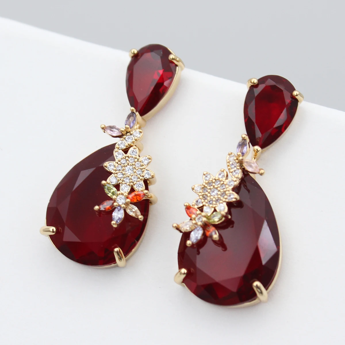 Dark Red Royalblue Water Drop Dangle Earrings for Women Elegant Jewelry Wedding Evening Party Office Lady Gift