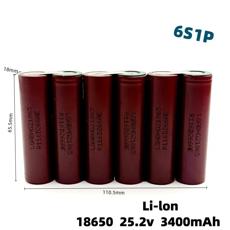 Air freight 18650 HG2 battery 30A screwdriver electric drill lithium-ion battery 2s1p 3s1p 4s1p 5s1p 6s1p 7.4V-21V 3400/6800mAh