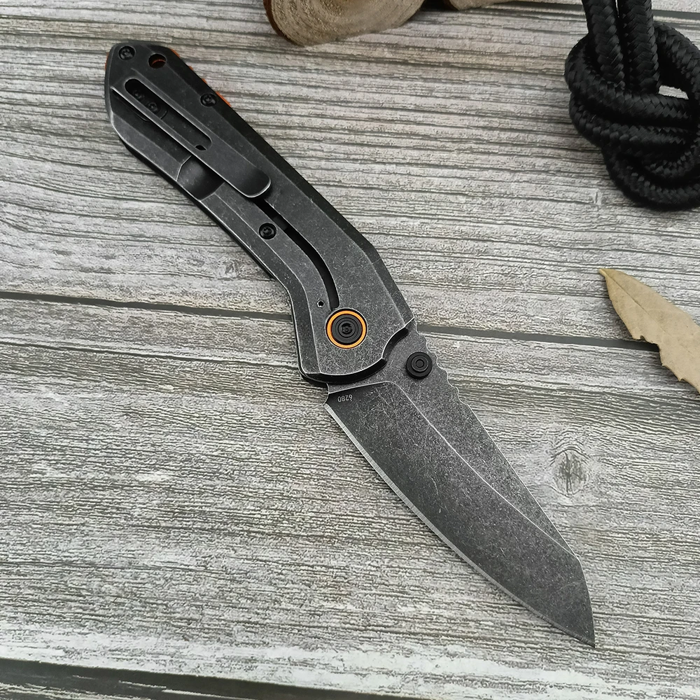 CR 6280 EDC Stone Washed Plain Blade Folding Pocket Knife, Carbon Fiber /G10 Handle, Everyday Carry Hunting Camping Jackknife