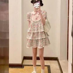 Hikigawa Summer Patchwork Causal Women Dress All Match Short Sleeve Dresses Chic Fashion Peter Pan Collar Vestido De Mujer