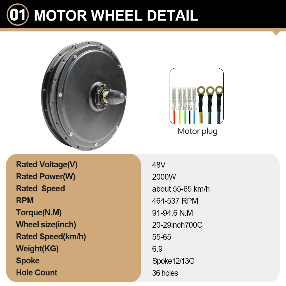 48V2000W Front E-Bike Conversion Kit 20/24/26/27.5/28/29inch700C Electric Bike Conversion Kit 20-29 Inch 700C Wheel