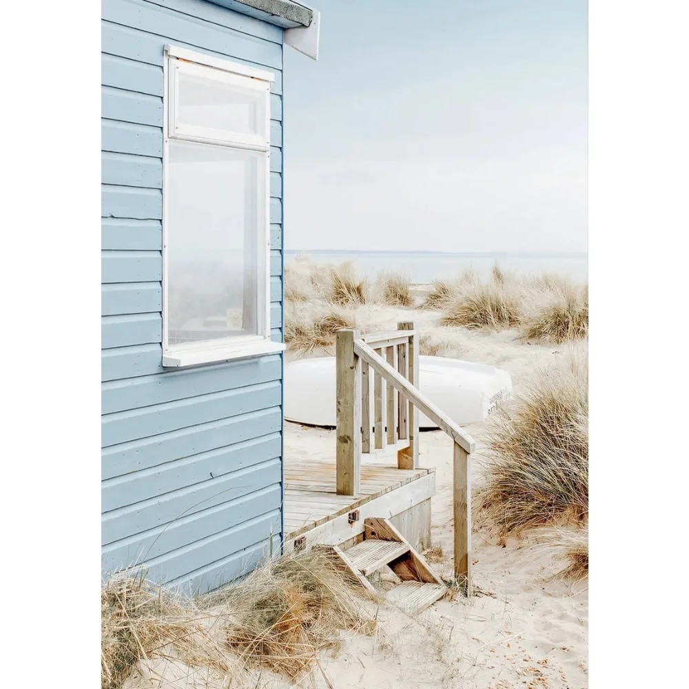 Pampas Grass Reed Watched the Wave – Coastal Sky Bus Nordic Frameless Canvas for Home Wall Decor