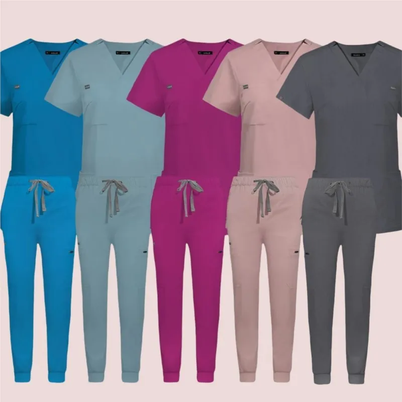 Men Women Elastic Surgery Suit V-neck short sleeved Hospital Doctor Nurse Uniform Scrubs Set Operating Room Pharmacy Workwear