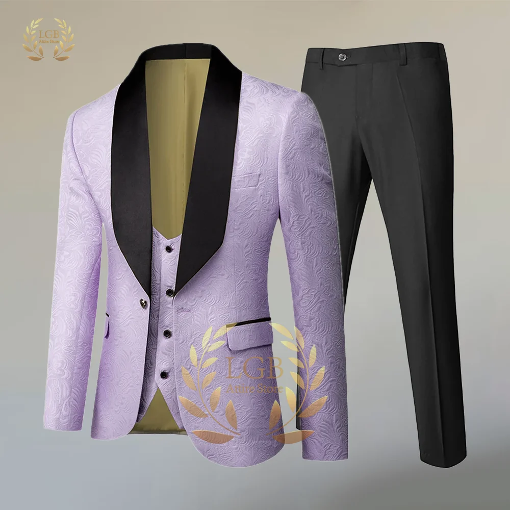 Men's navy blue suit jacket vest trousers 3 piece suit wedding/dinner suit fashion new floral suit jacket groom clothes