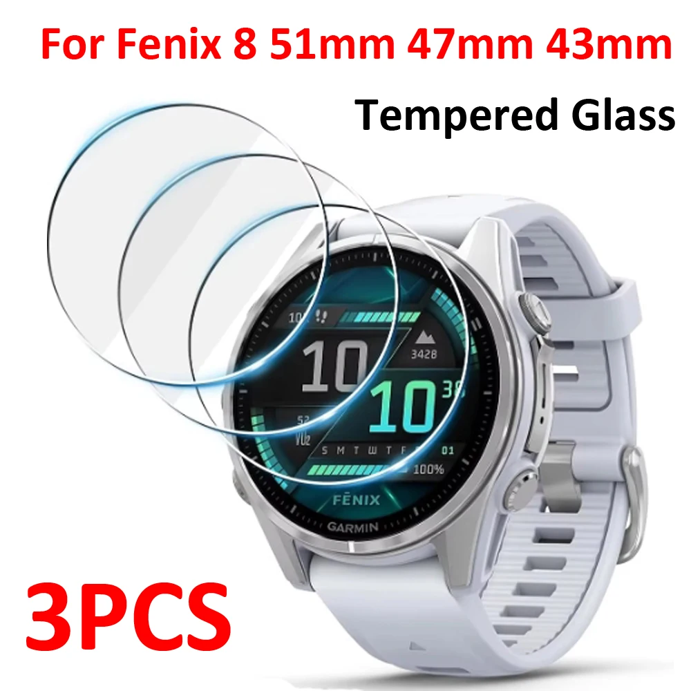 Compatible for Garmin Fenix 8 43mm 47mm 51mm Watch Screen Protector 3Pcs 9 Hardness High Definition Anti-ScratchTempered Glass