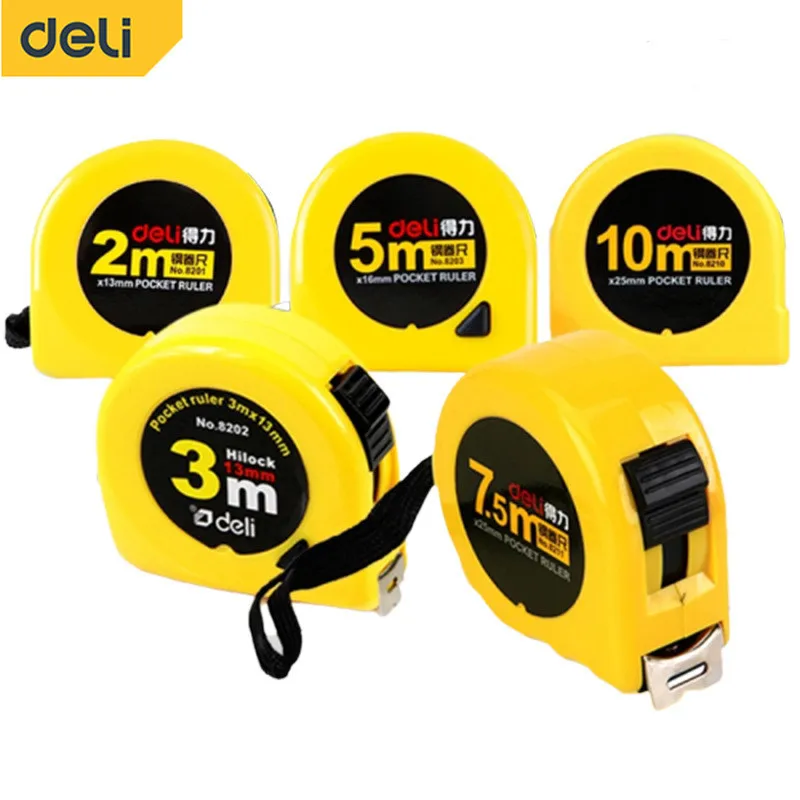 

DELI Portable Tape Measure 2m 3m 5m Household Steel Measuring Tape Automatic Locking Ring Ruler Stainless Steels Thickened