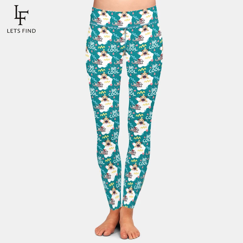 

LETSFIND Fashion High Waist Pants 3D Cute Animal Pet Pattern with Pug Dogs and Cats Print Women Fitness Sexy Stretch Leggings