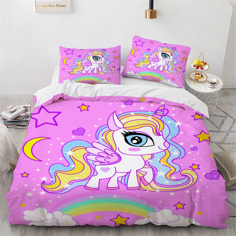 

Cartoon Unicorn Flying Horse Bedding Set Boys Girls Twin Queen Size Duvet Cover Pillowcase Bed Kids Adult Home Textileextile