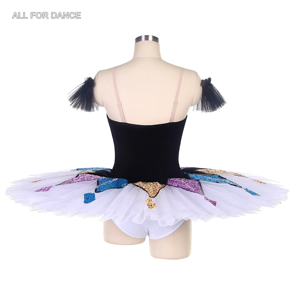 Tutu de danse de ballet à motif arlequin pour filles et femmes, corsage en velours noir, tutu de pansement de ballet professionnel, tutu plissé BLL466