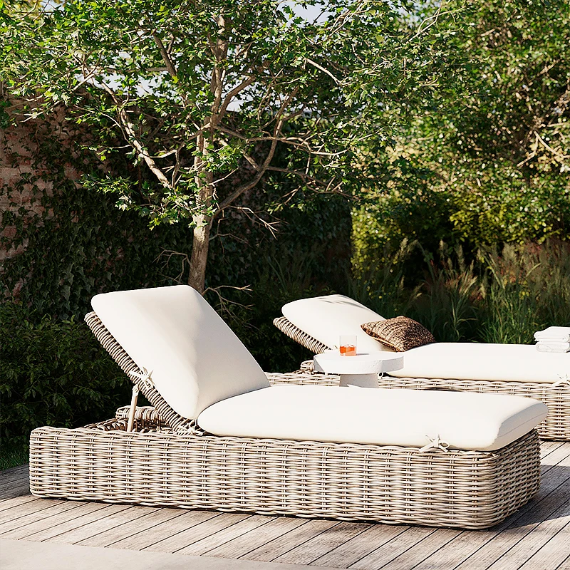 Garden Wicker Furniture Rattan Sunbeds Outdoor Terrace Aluminum Poolside Waterproof Adjustable Loungers
