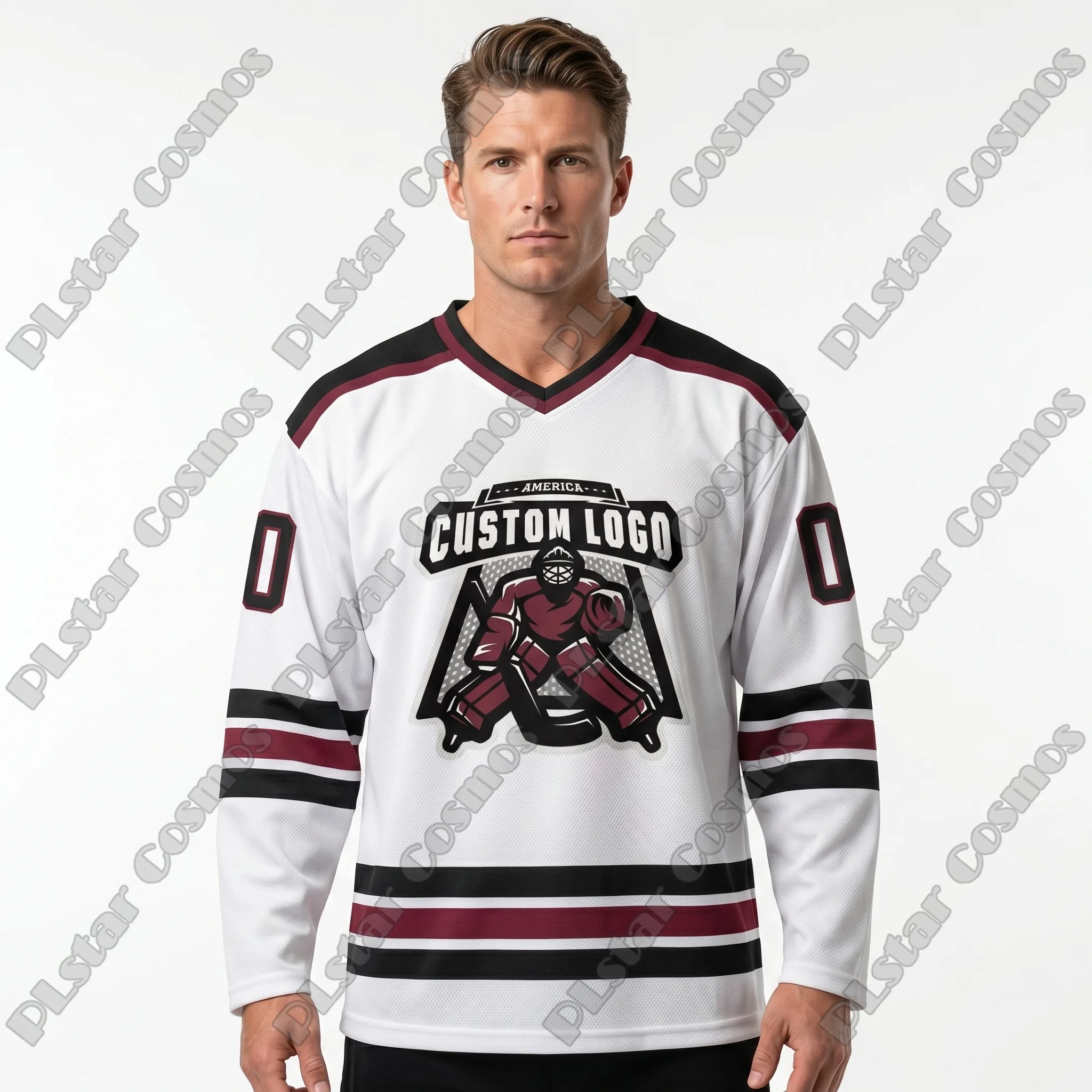Custom Name & Logo 3D Print Men's Hockey Jersey White Maroon Black Fashion Unisex Summer Sport Team Shirt BQ-08