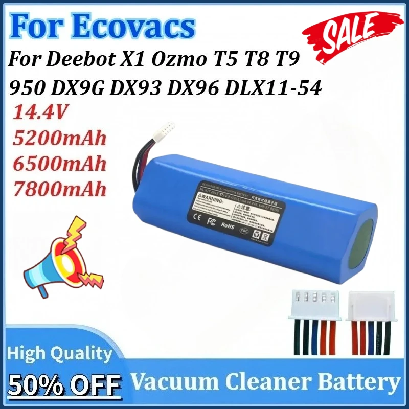 

New 14.4V 7800mAh Robot Vacuum Cleaner Replacement Battery for Ecovacs DX9G DX93 DX96 DLX11-54 Deebot X1 for Ozmo T5 T8 T9 950