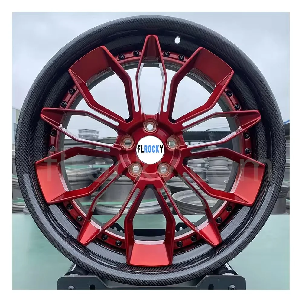 Flrocky Black and Red Carbon Fiber Wheel Suitable for  S8RS7 Mustang GTR  GT