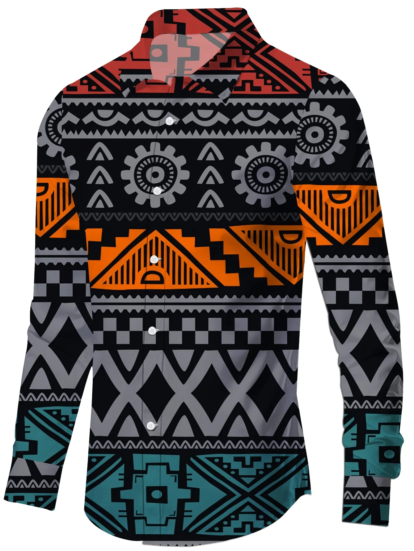 

Men'S Stylish Long Sleeve Print Button-Up Shirt Vibrant Floral Geometric Design Comfortable Breathable Long-sleeved shirt Top