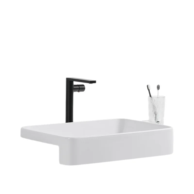 

Semi-embedded counter Square narrow semi-hanging wash Bathroom basin Ceramic washbasin Semi-hanging basin
