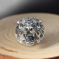 zodiac accessories wholesale Unique black animal punk jewelry tiger head Rings Men's Retro Stainless Steel Titanium Tiger ring