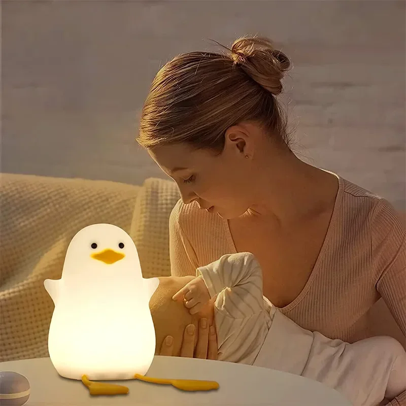 Cute Duck Night Lights Rechargeable Patting Switch Creative Led Duck Lamp Baby Child Decoration Home Bedroom Bedside Table Gift