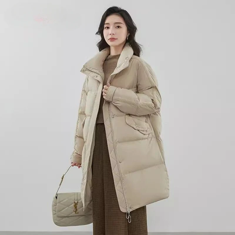 

Down Coat Super Long Jacket Stand Collar Overcoar Female Knee Winter Stand Collar Scaff Woman Thick Solid Overcoat New B59