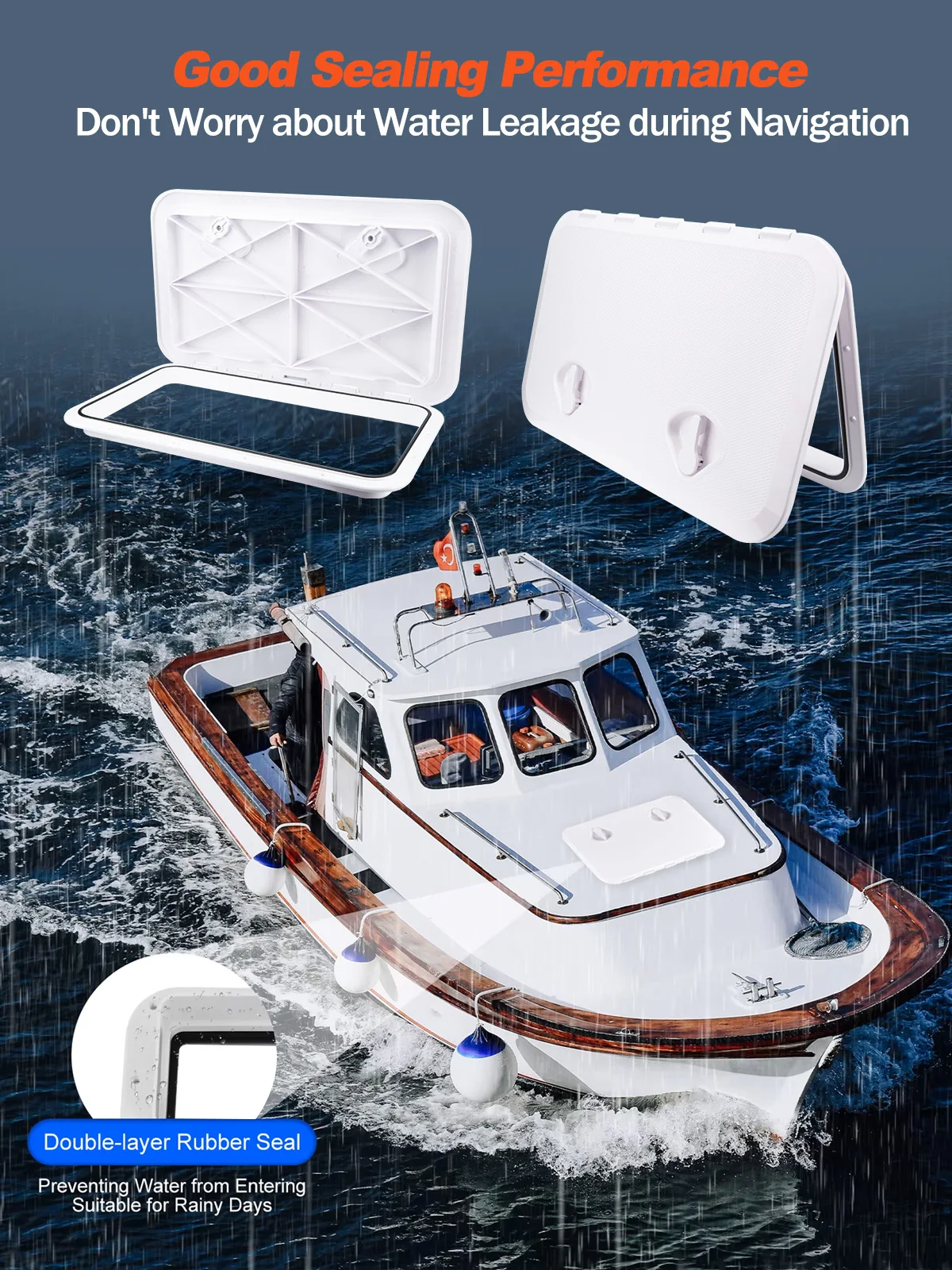 Marine-Deckzugangsluke 24 x 14 Zoll Weißer Rutschfester Deckel 180° °   Öffnungen für Boote, Yachten und Wohnmobile