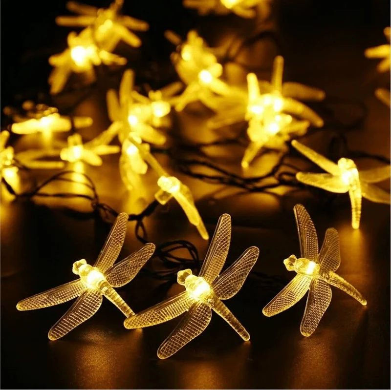 Dragonfly Crystal Ball Solar String Lights Outdoor Waterproof Fairy Lights Warm Colorful Festival Lamp for Patio Garden Decor