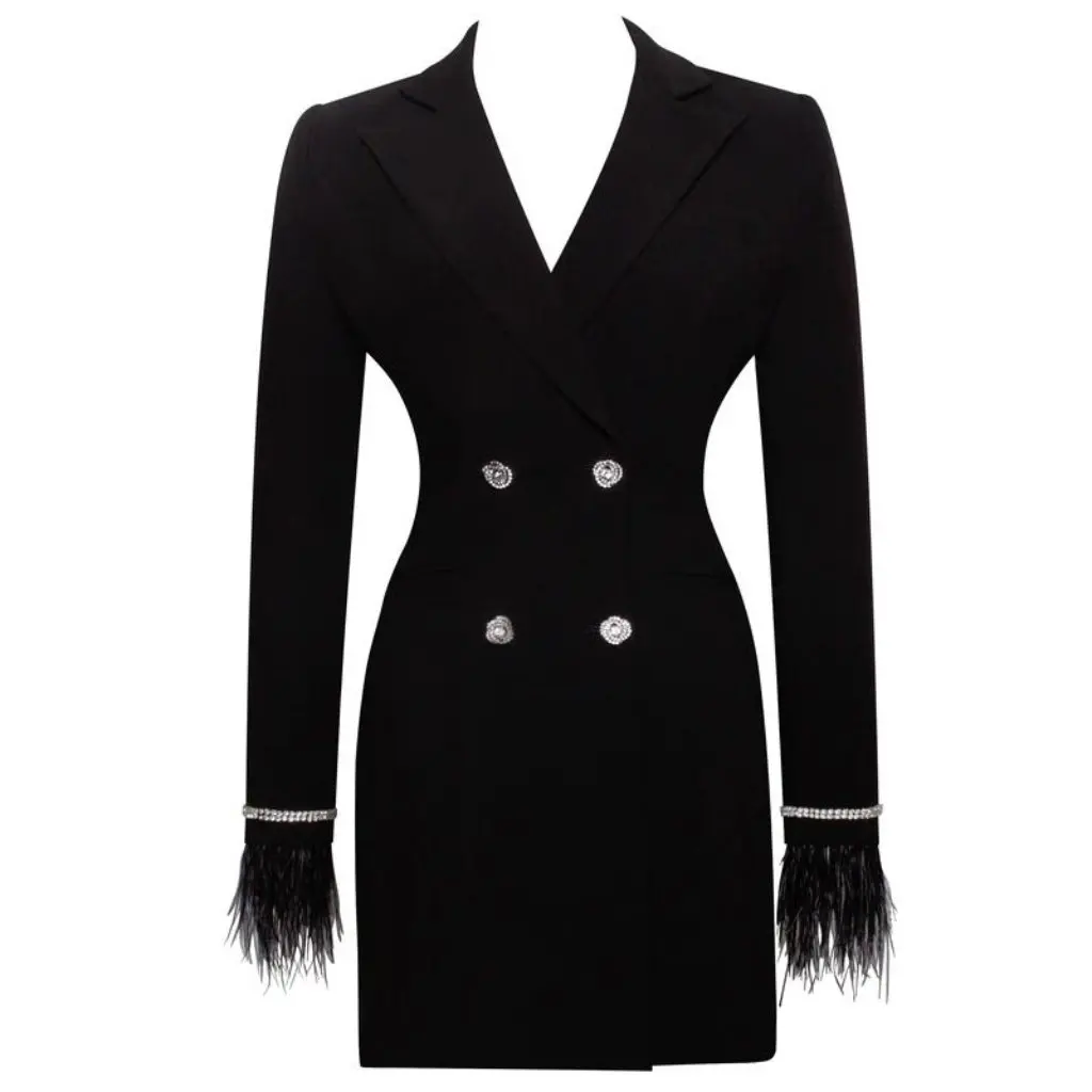 

Women's Double-Breasted Feather Crystal Sleeve Blazer European American High-End Fashion Backless Thin Dress Top
