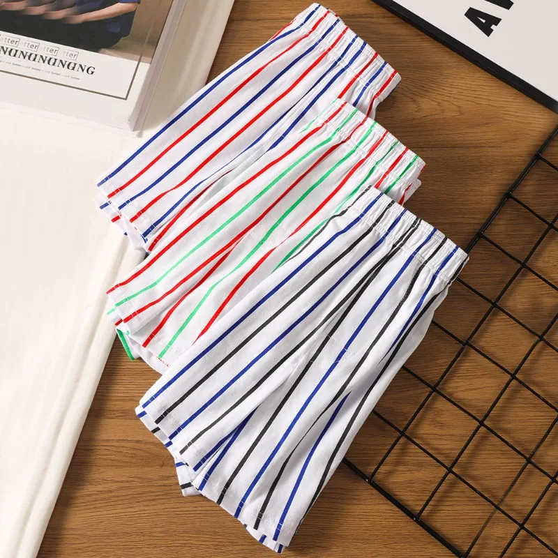 Men's Cotton Underwear, Loose Boxer Shorts, Striped, Comfortable, Men's Square-Cut Sports Shorts, Plus Size, Youth Sleep Shorts