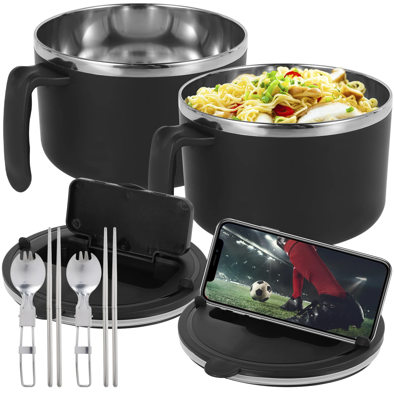 Cuenco de ramen, contenedor de almuerzo, tazones de sopa tailandeses grandes de 1200 ml, vajilla con soporte para teléfono, tazones de cereales para el hogar, cocina, camping