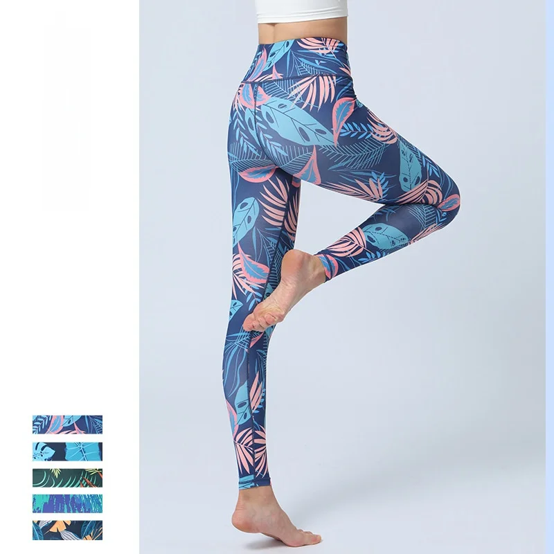 

High Waist Printed Yoga Pants Women's Fitn Sport Bot Qui Dry High Elastici Yoga Wear Breathable Slimming Nine Points