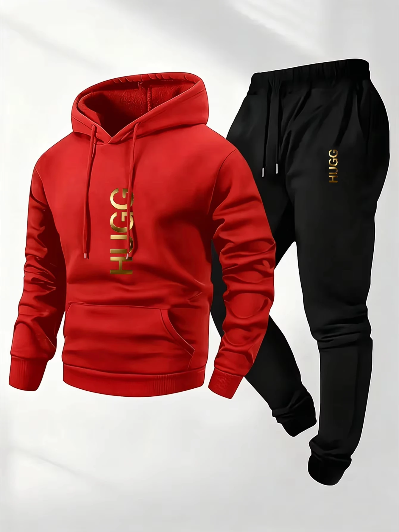 New New Men H‑Letter Print 2‑Piece Tracksuit,Autumn Winter Hooded Sweatshirt & Drawstring Jogger Pants Set,Casual Sport Outfit Daily - Aliexpress Deal