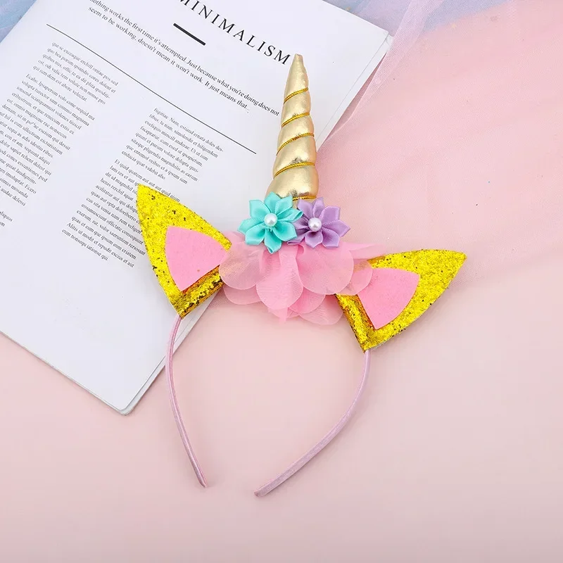 Unicorn Flower Headband Colorful Rainbow Horse Hair Band Happy Girls Princess Birthday Party Decor Unicorn Hair Accessory