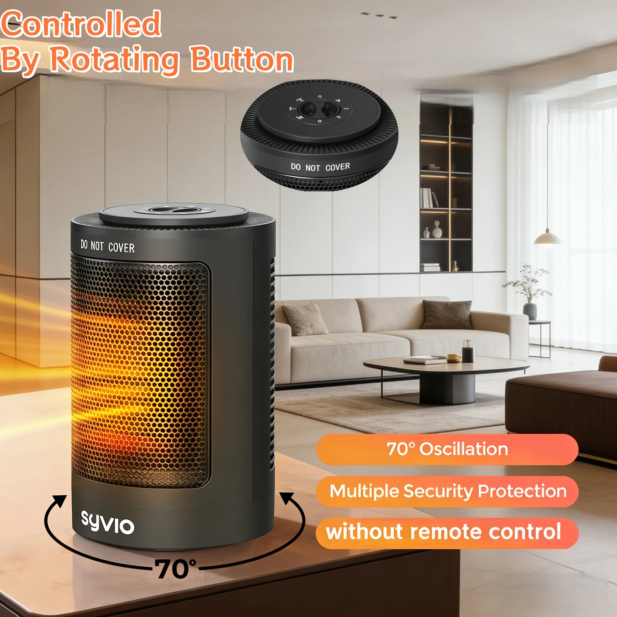 

Space Heater, Small Portable Electric Heaters for Indoor Use with Thermostat And Remote, 70°Oscillation, 12H Timer, 5 Modes, 150