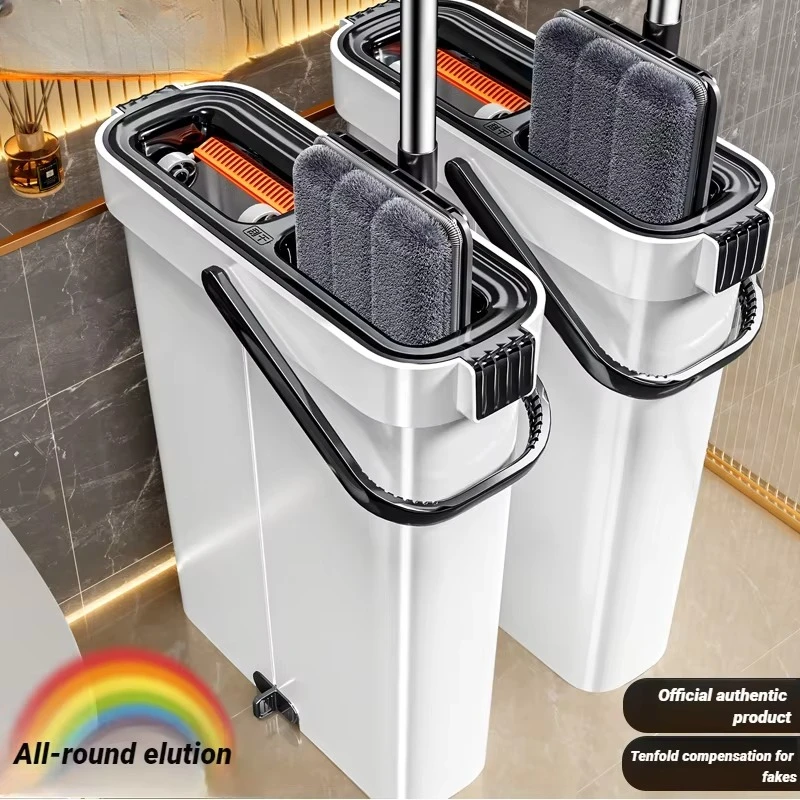 Floor Mop Set 360° Rotating JOYBOS 33cm Hand-Free Flat Barrel With Bucket Washing and Squeeze Scraper Cleaning For Home Mops