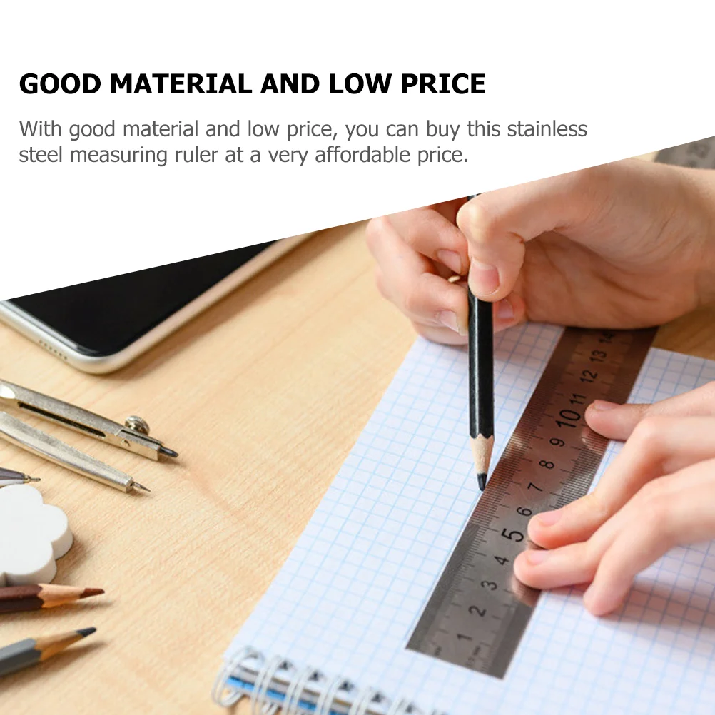 2Pcs StainlessSteelRuler ThickenedDurable Lightweight DoubleSided Woodworking MeasurementTool OfficeDrawing Gauge Ruler Metal