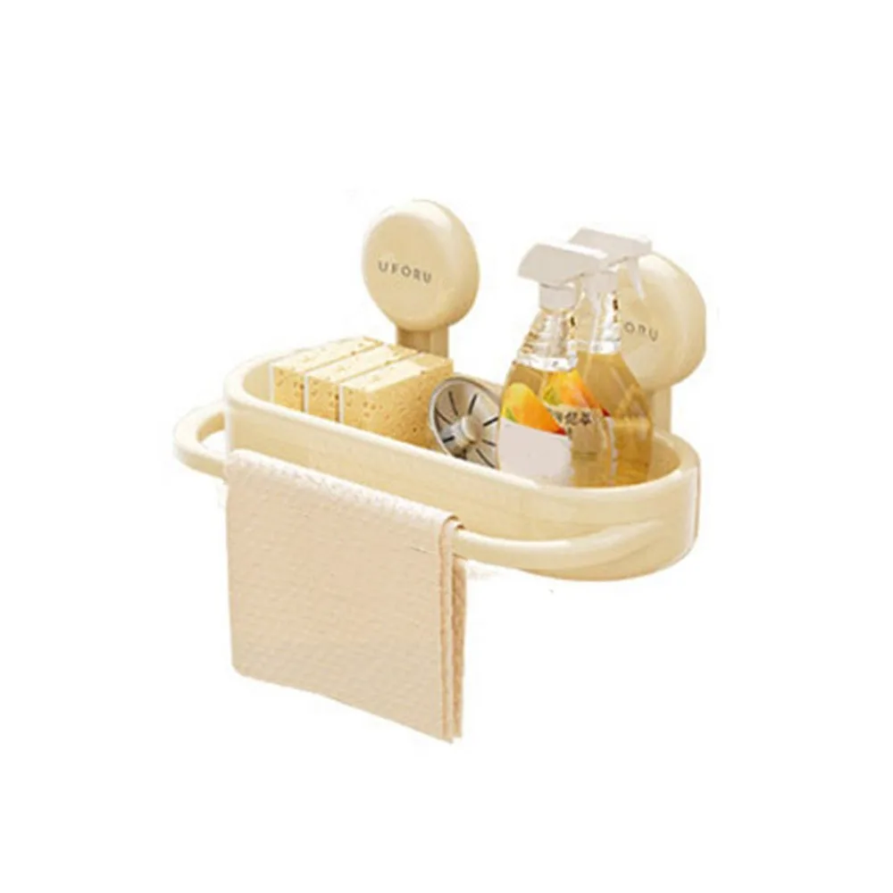 

Plastic Suction Cup Sink Drain Rack Wall-Mounted Detachable Soap Sponge Holder with Rod Large Capacity Rag Rack Brush