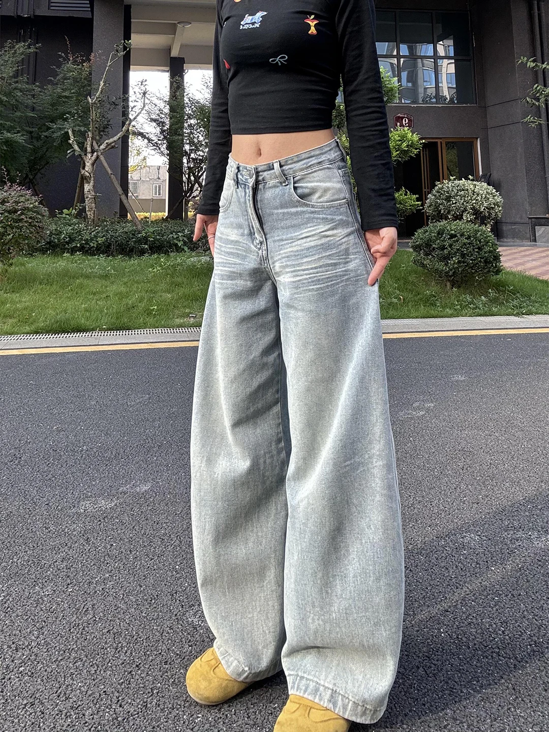 

Blue High Waist Bell Bot Jeans Women's Sle CleanFit American High Waist Leg Lengthening Wide Leg Pants Autumn Season