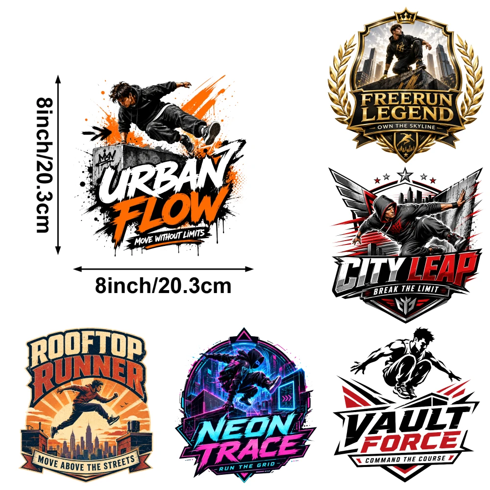 6 Pcs Freerun Legend Iron on Transfers Press Washable Stickers Hoodie DIY Crafts Easy to heat press decals Iron On Transfer