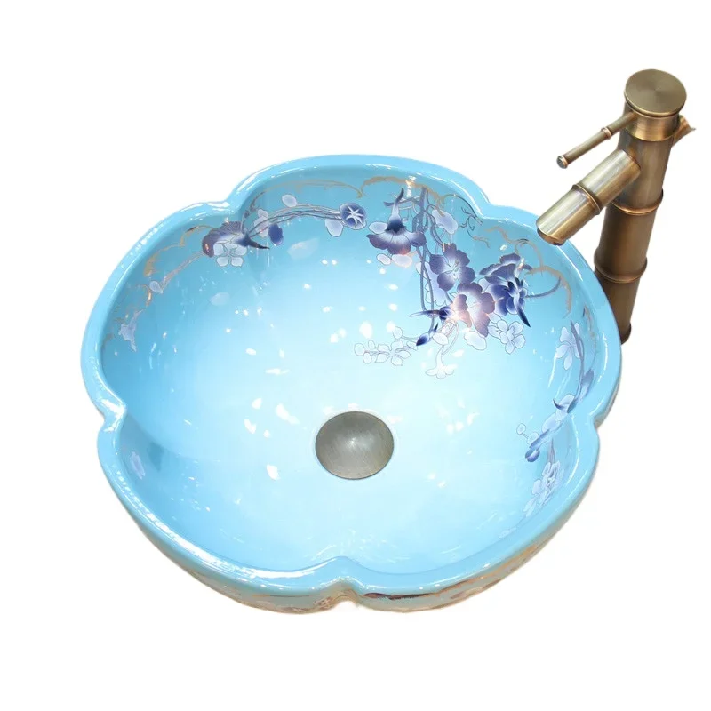 

Europe style chinese washbasin sink Jingdezhen Art Counter Top ceramic bathroom sink bathroom porcelain wash basin