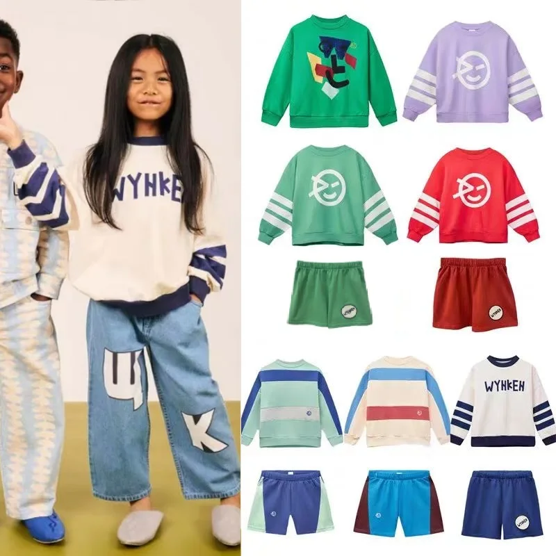 Children's Sweatshirt 2025 Spring And Summer New Cartoon Smiley Boys Sweater Shorts Suit Cotton Girls Tops Children's Clothing